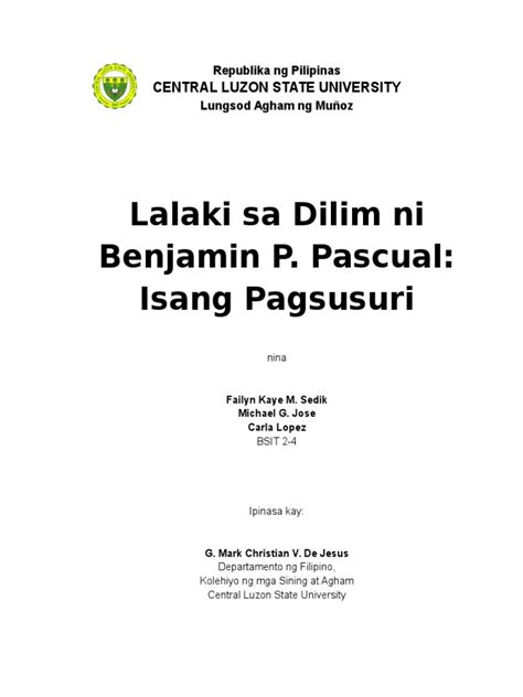 LALAKI SA DILIM ni Benjamin Pascual: ISANG PAGSUSURI.